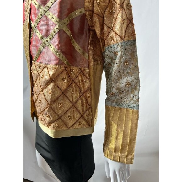 Seventh Avenue Womens Jacket Coat Multicolor Gold Patchwork Buttons Beaded M New - Picture 10 of 12